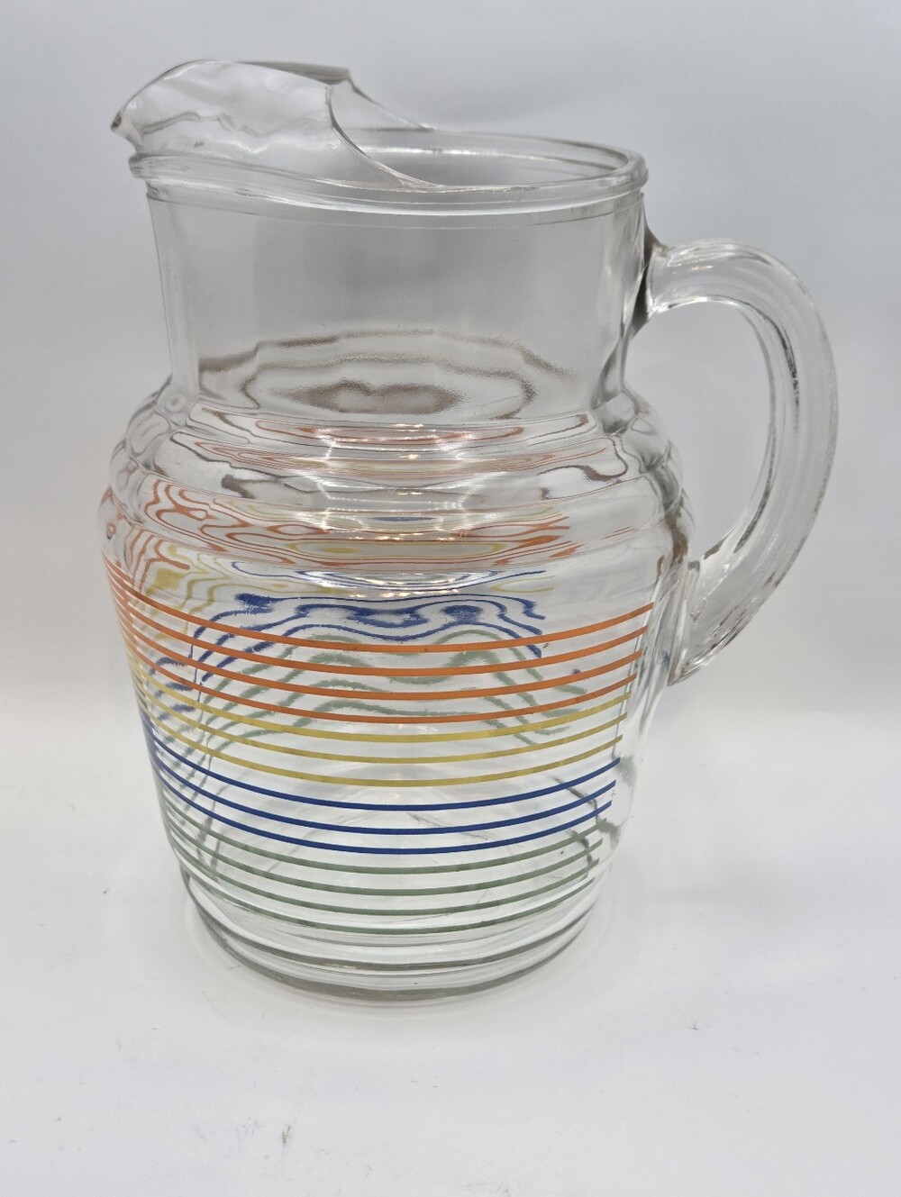Vintage MCM Rainbow Strip Pitcher with Ice Lip